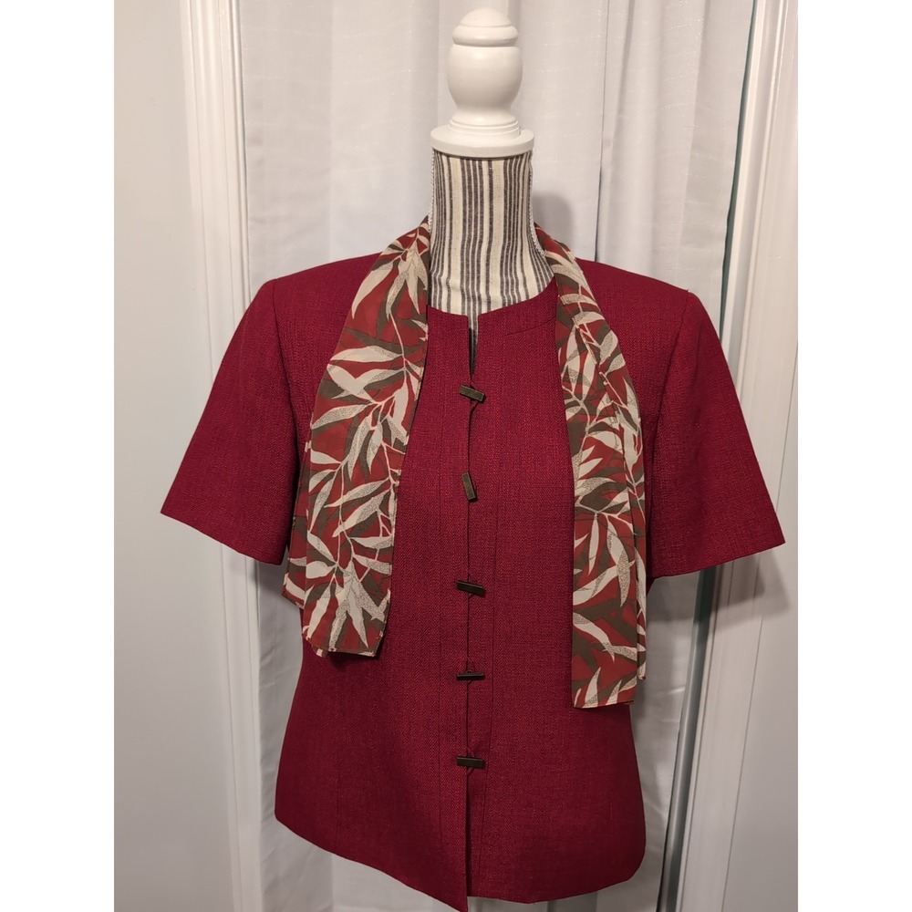 Le Suit Blazer‎ Red Lined Size 14 Career + Scarf